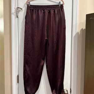 Andrew Marc Satin Joggers in Maroon